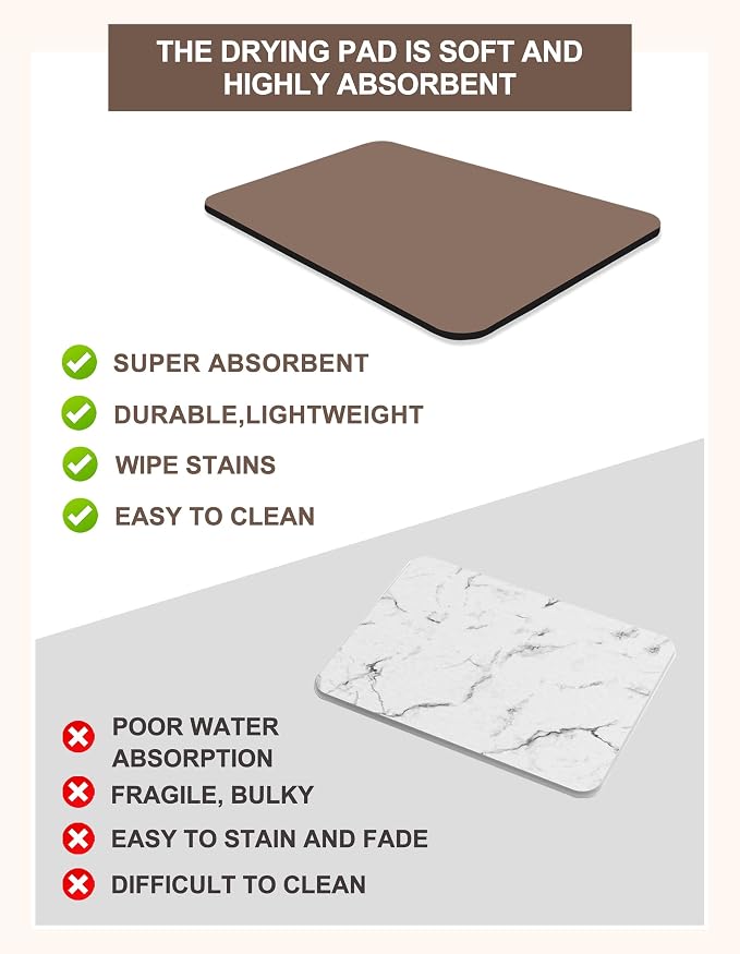 Dish Drying Mat for Kitchen Counter, Hide Stain Anti Absorbent for Kitchen - Image 3