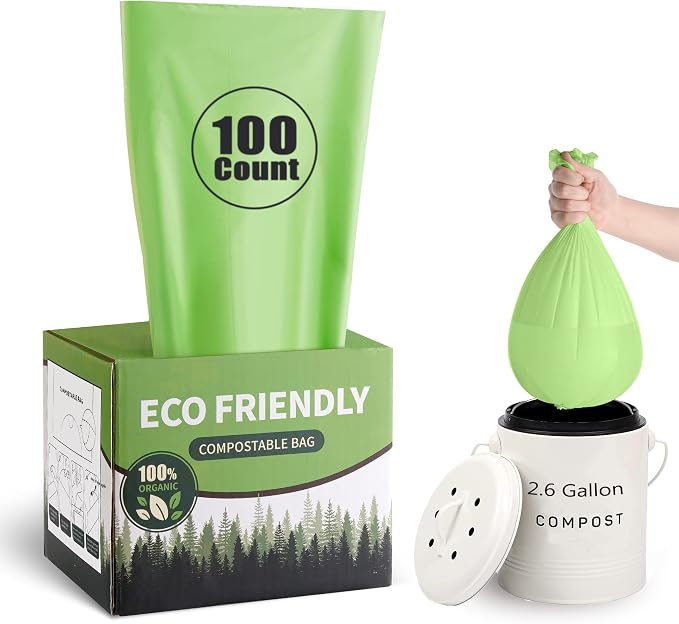 Compostable Trash Bags 2.6 Gallon 100 Counts Compost Small Garbage Bag by Eargardin