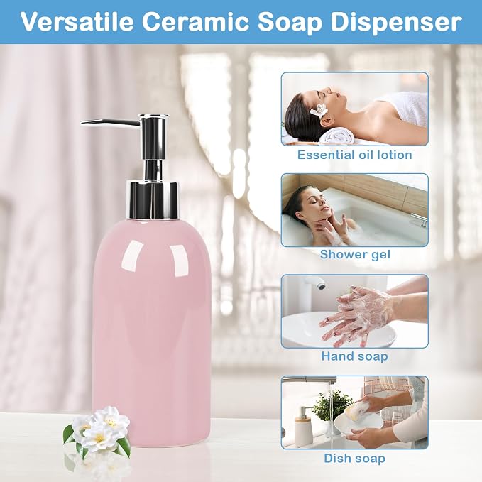 Natheeph 14OZ Ceramic Soap Dispenser Ceramic Soap Pump Dispenser Can Fill Liquid - Image 6