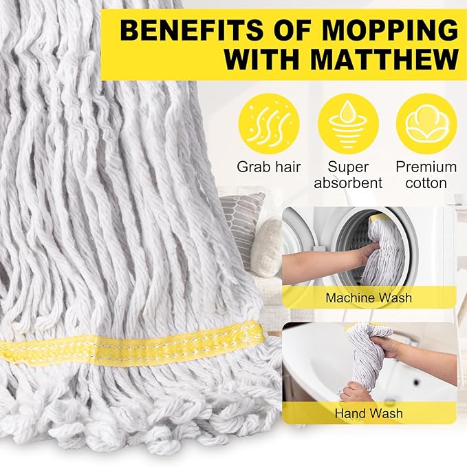 KeFanta 3 Pack Heavy Duty Commercial Mop Head Replacement, Looped End String - Image 7