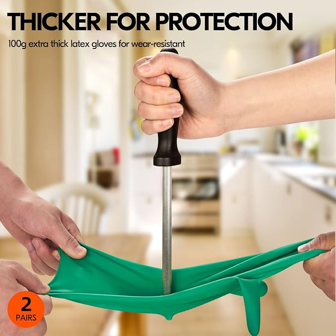 Vgo... 2-Pairs Reusable Household Gloves, Rubber Dishwashing gloves, Extra - Image 3