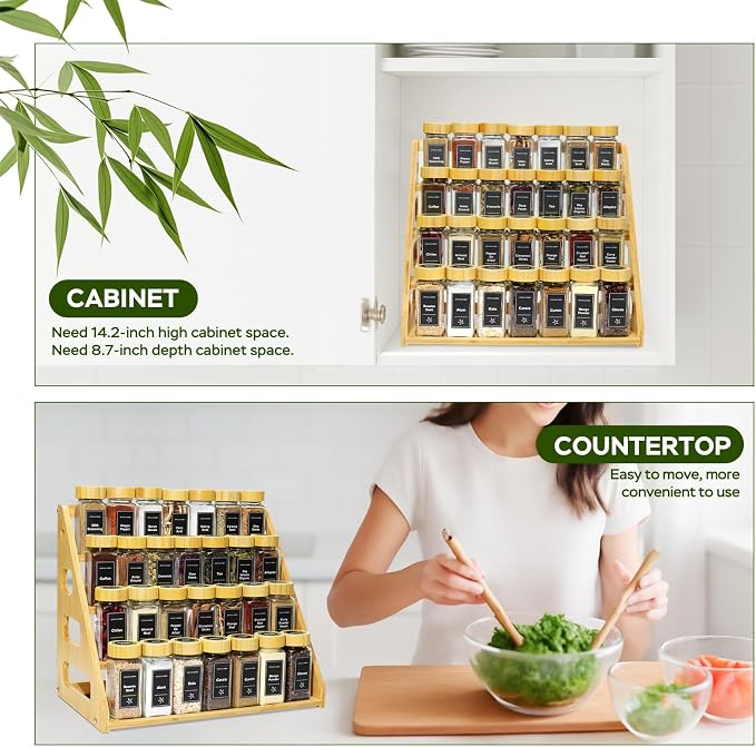 4 Tier Bamboo Spice Rack Organizer - Image 5