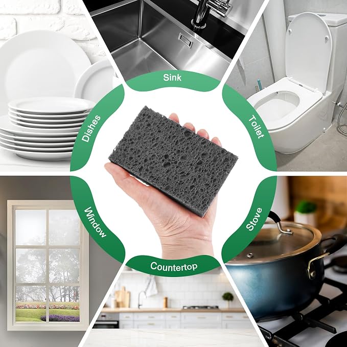 12-Pack Kitchen Sponges, Condense Eco Cellulose Non-Scratch Scrub Heavy Sponge - Image 6