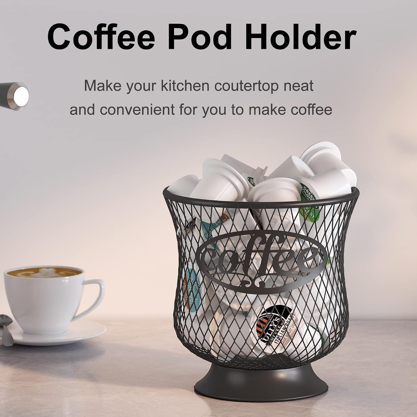 ITHSKUILL Coffee Pod Holder, Large Capacity K Cup Holder, Nespresso Pods Holder K Cup Organizer for Kitchen Countertop, Coffee Bar Accessories, Pod Holder for Keuring Espresso Capsule Coffee Creamer