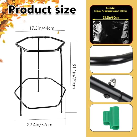 Garden Trash Bag Holder Stand, Metal Leaf Bag Holder, Frame Holds 30-55 Gallon - Image 2