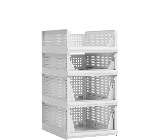 Proarea 4 Pack Stackable Plastic Storage Basket Closet Organizer Bin Foldable by Proarea