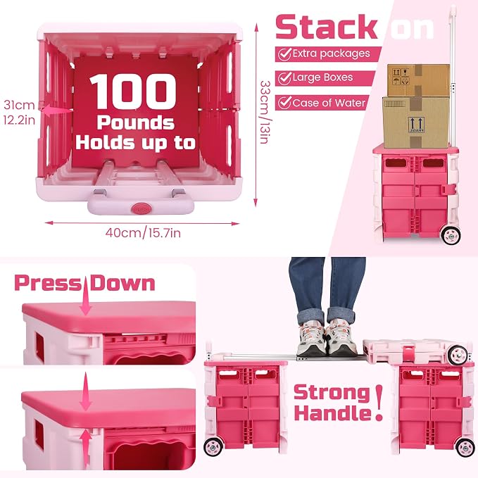 Foldable Rolling Cart on Noiseless Wheels: Portable Utility Cart - Image 6