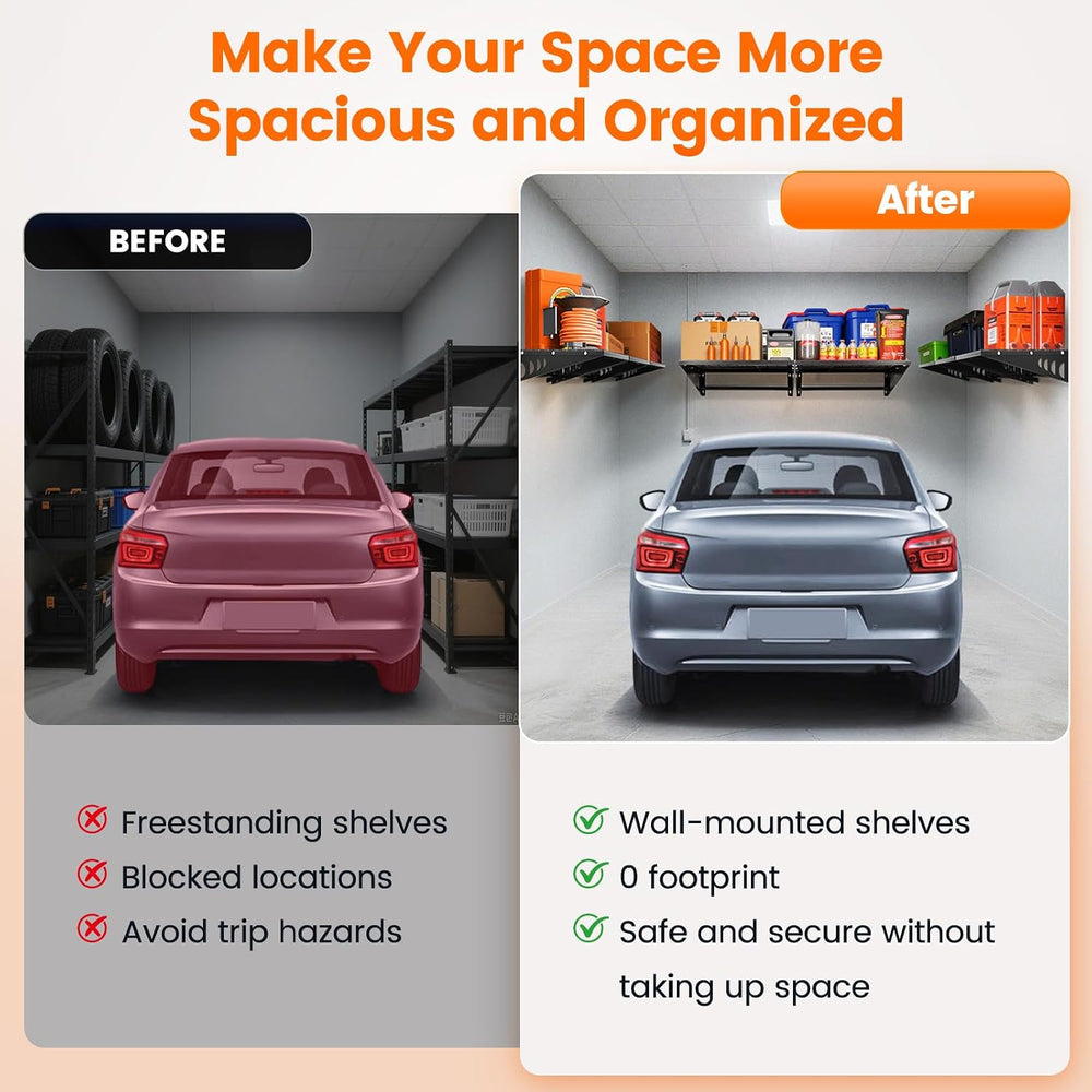 ENJOYWOOD Garage Shelving 2x2ft 4-Pack Wall Mounted Storage Rack