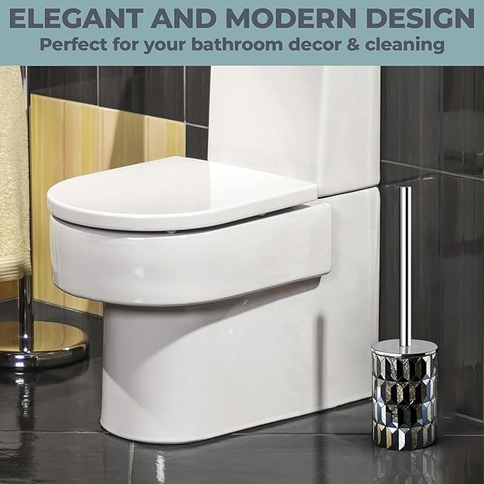 Escenzy Cute Toilet Brush and Holder Set Mosaic Glass | Non-Rustic Stainless - Image 3