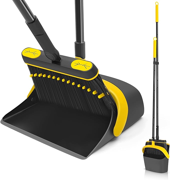 JEHONN Broom and Dust Pan, 54.3 inches Long Handle Swivel Brush, Upright by JEHONN