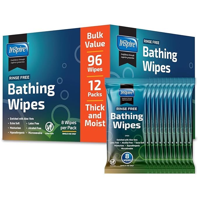Inspire Thick Rinse Free Body Wipes, Extra Large Washcloths by Inspire