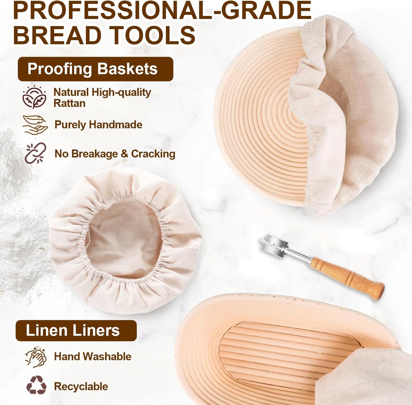 Sourdough Starter Kit, Banneton Bread Proofing Basket Set with Glass Starter Jar, 9" Round & 10" Oval Proving Basket Supplies, Complete Sourdough Bread Baking Tools Kit Gift for Bakers Women