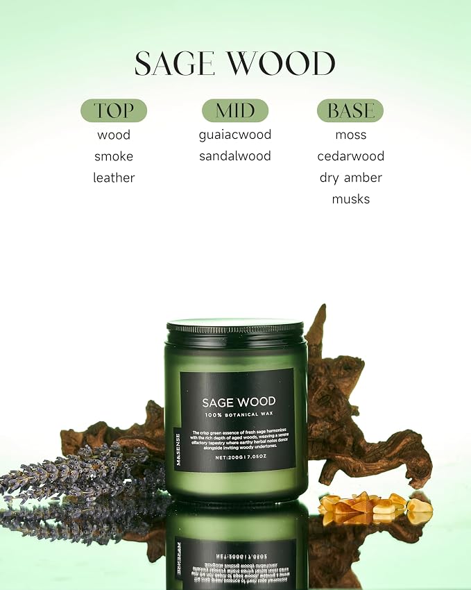 M&SENSE Sage Wood Scented Candle, 7.05oz 50 Hours Long Lasting Clean Non Toxic - Image 2