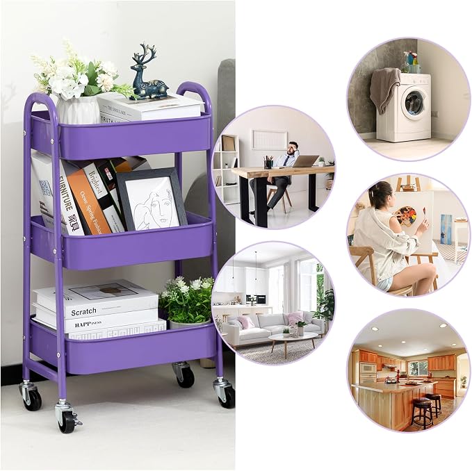 AGTEK Makeup Cart, Movable Rolling Organizer Cart, 3 Tier Metal Utility Cart - Image 6