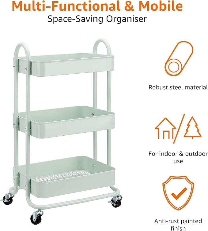 Amazon Basics 3-Tier Metal Rolling Utility or Kitchen Cart - Image 3