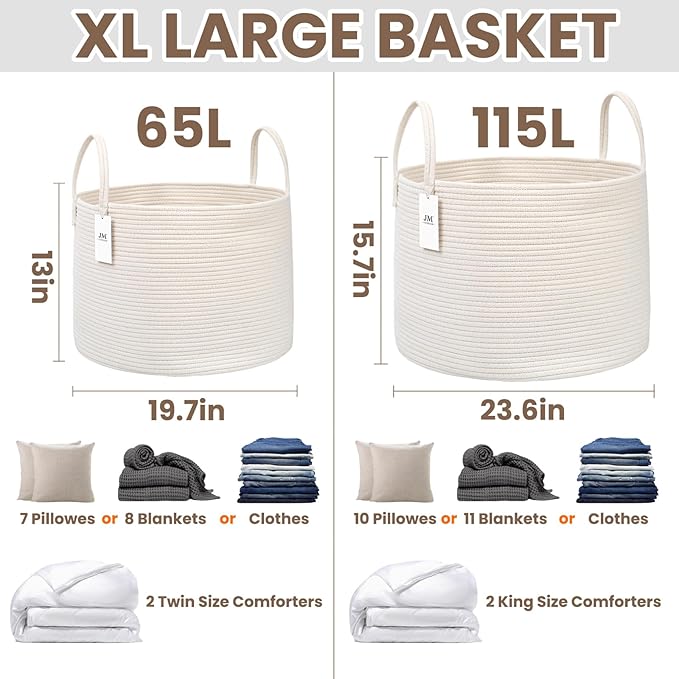 Woven Blanket Basket, 65L Large Rope Storage Bin - Image 2
