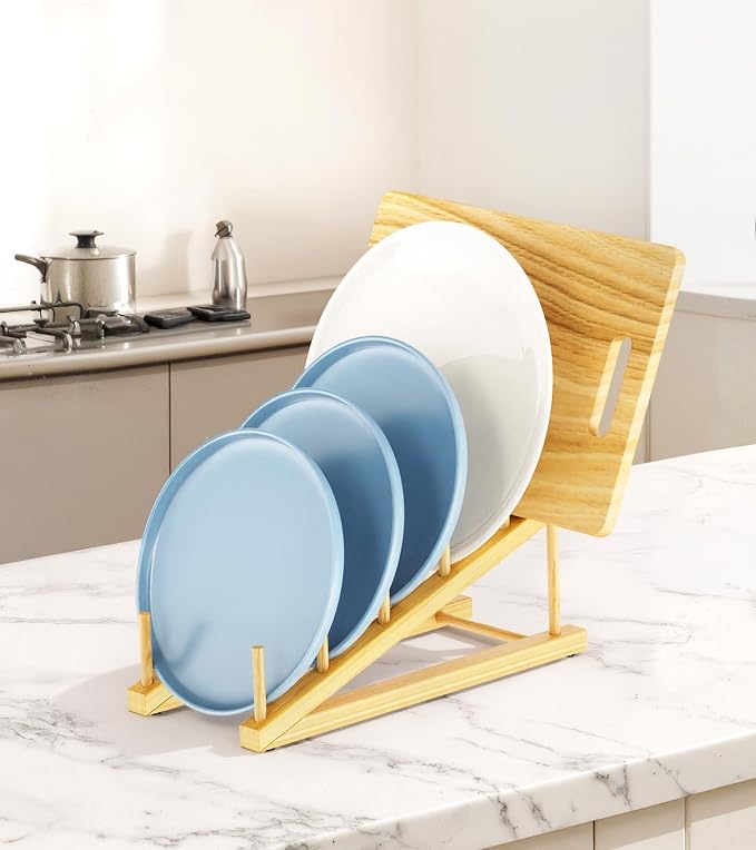 Bamboo Dish Drying Rack, 5 Slots Kitchen Organizer Craft Show Display Stand - Image 4