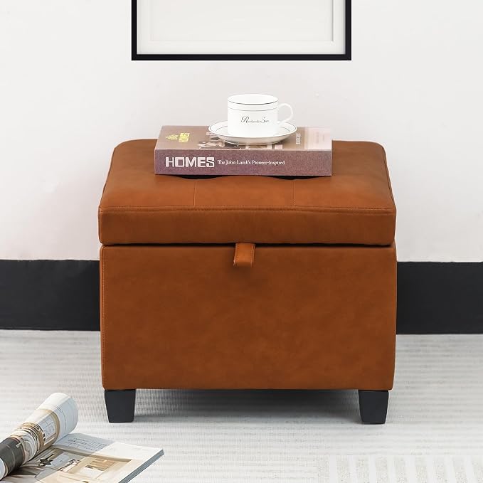 Adeco 17.5" Faux Leather Storage Ottoman - Image 7