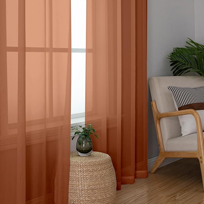 Chyhomenyc Orange Sheer Curtains 78 Inches Long 2 Panels Set - Image 3