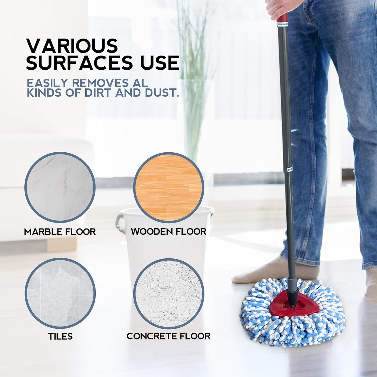 3 Pack Spin Mop Replacement Head Compatible with RinseClean 2-Tank System | Microfiber, Machine Washable, Reusable, Easy to Clean, Suitable for Sealed Hardwood, Tile, Laminate & Marble Floors