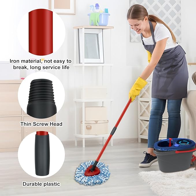 2 Pack Spin Mop Replacement Head, 1 Base, 4-Section Sturdy Iron Mop Handles - Image 5
