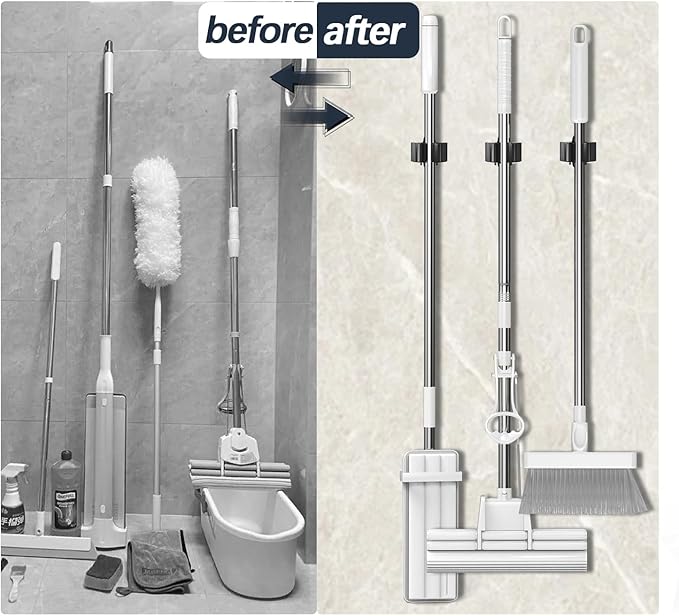 3-H Stainless Steel Broom Holder Wall Mount 50-Pack- Heavy Duty Mop Organizer - Image 6