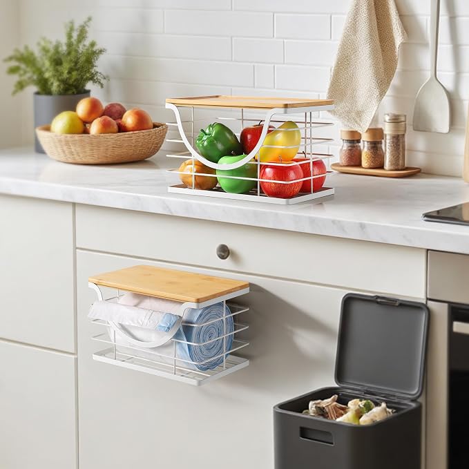 Extra Large Trash Bag Holder Stackable Kitchen Storage White, 2 Pack Wall - Image 4