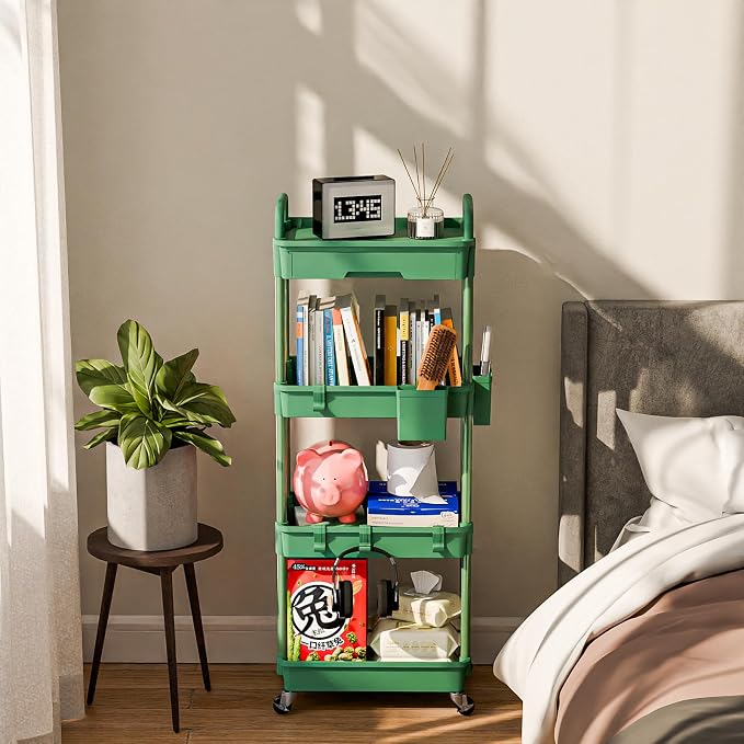 4 Tier Rolling Cart Organizer, Art Craft Diaper Bedside Snack Laundry Room - Image 2