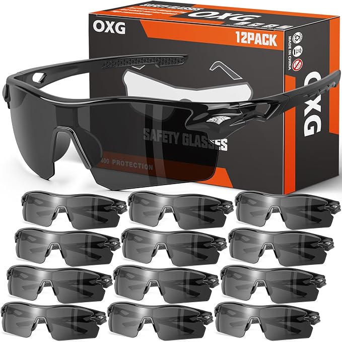 OXG 12 Pack Safety Glasses for Men Women, ANSI Z87.1 Safety Goggles Impact by OXG