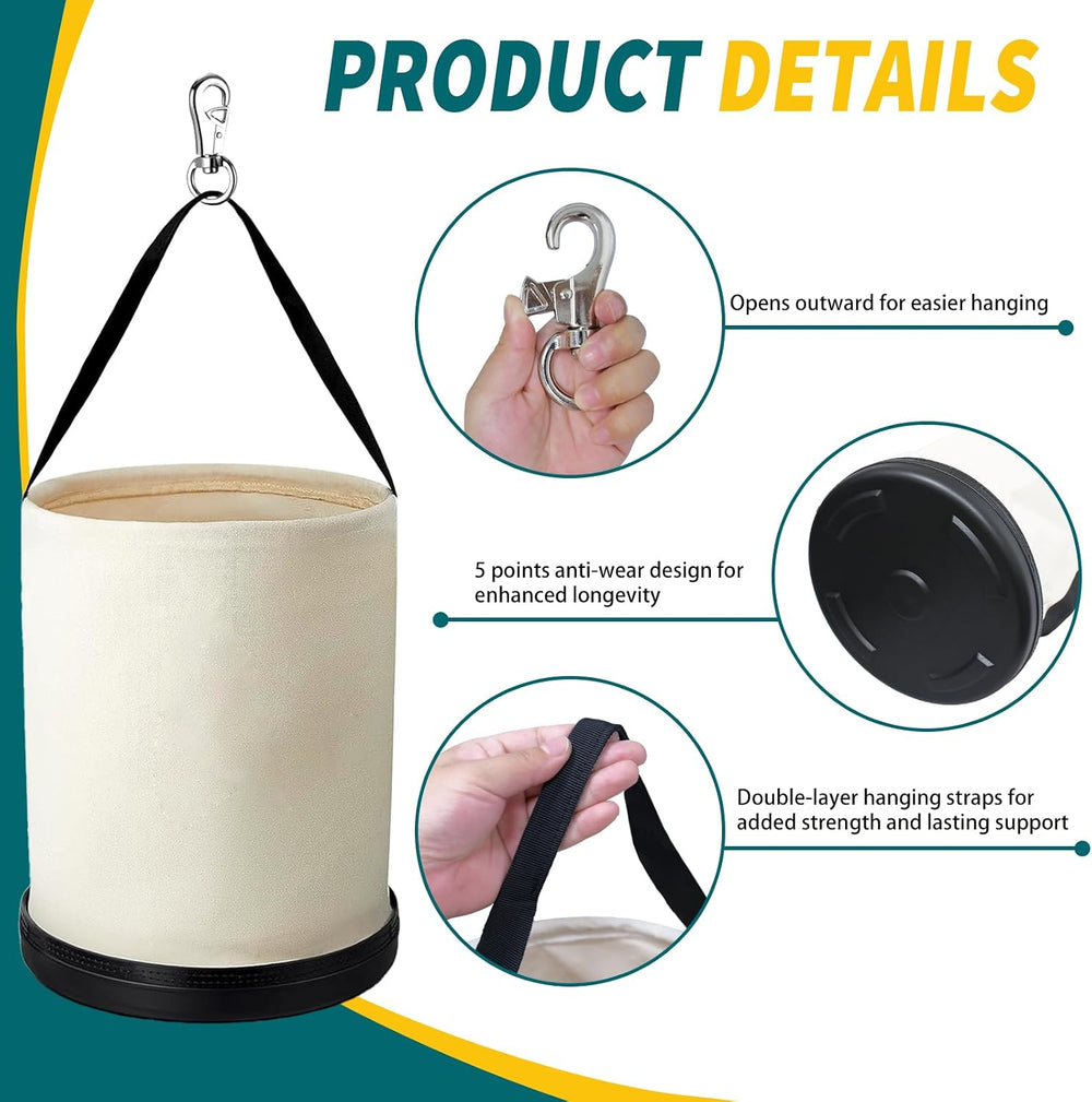 3 Pack Utility Canvas Bucket with Plastic Bottom and Metal Hook 15" x 12...