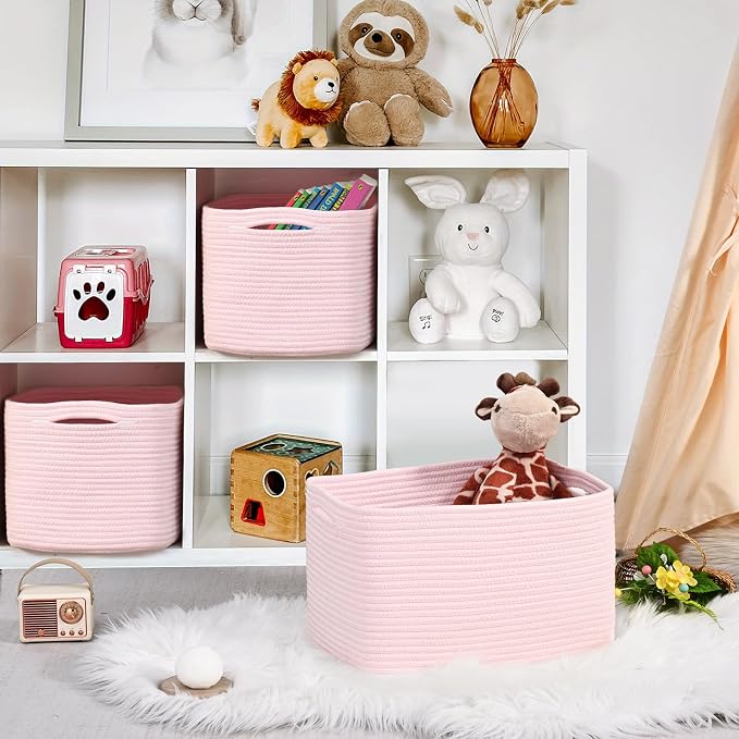 3-Pack Shelf Baskets for Organizing, Woven Storage Basket for Shelves, Cotton - Image 4