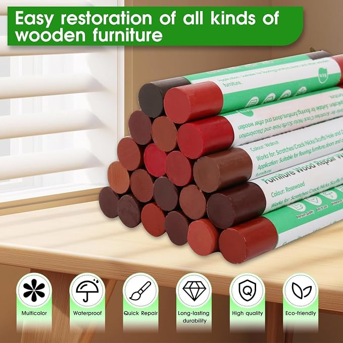 Furniture Markers Touch Up, 20 Colors Wood Filler Sticks, Wood Wax Crayons - Image 4