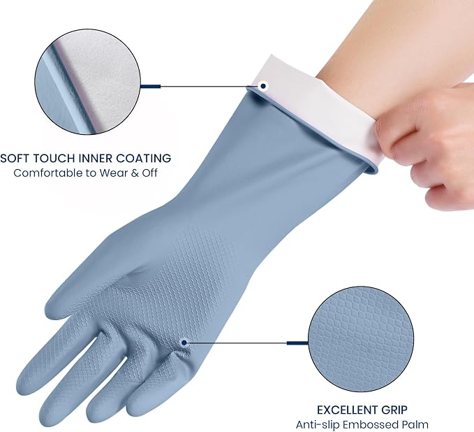 Rubber Cleaning Gloves for Dishwashing, 4 Pairs Reusable Kitchen Gloves for - Image 2