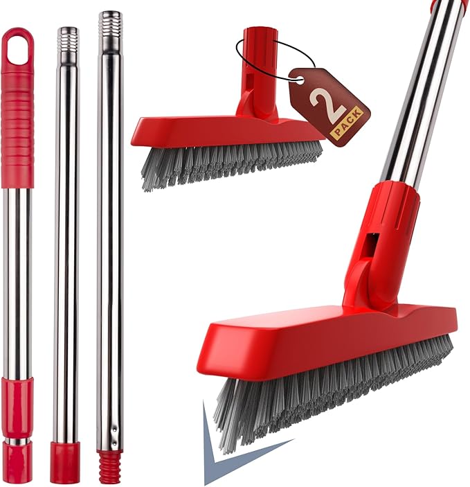 ITTAHO 2 Pack Grout Brush with Long Handle, Swivel Cleaning Grout Line Scrubber by ITTAHO