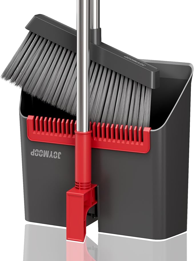 JOYMOOP Black and Red Broom and Dustpan Set, Upright Angle Design by JOYMOOP