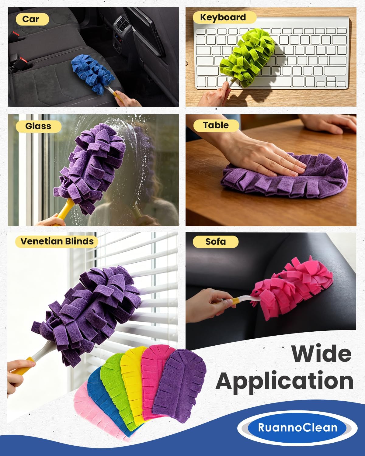 6 PCS Reusable Duster Refills Compatible with Swiffer, Washable Fleece Duster Pads 360 Heavy Duty Duster Refills for Fan, Window, Furniture, Floor Car Dust Cleaning (Handle is Not Included)