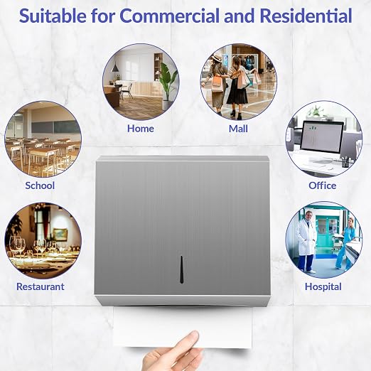 Paper Towel Dispenser Wall Mount, Brushed Stainless Steel Commercial Paper - Image 6