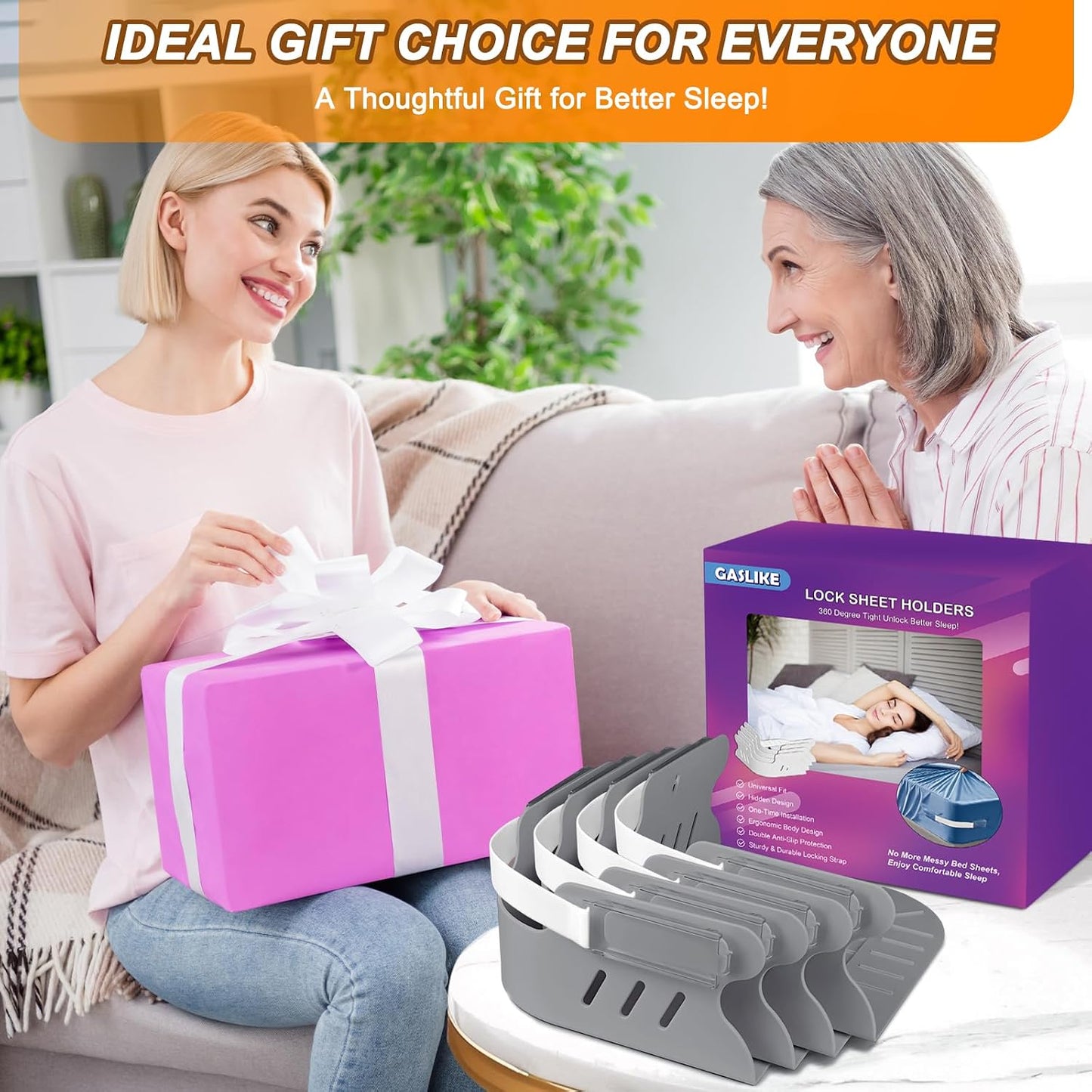 Lock Bed Sheet Holders with Anti-Slip Pads for Corners, 4Pcs Secure Bed Sheets Firmly in Place, Heavy Duty Bed Sheet Holder Straps for No More Loose Sheets, Easy Installation for All Mattress (Gray)