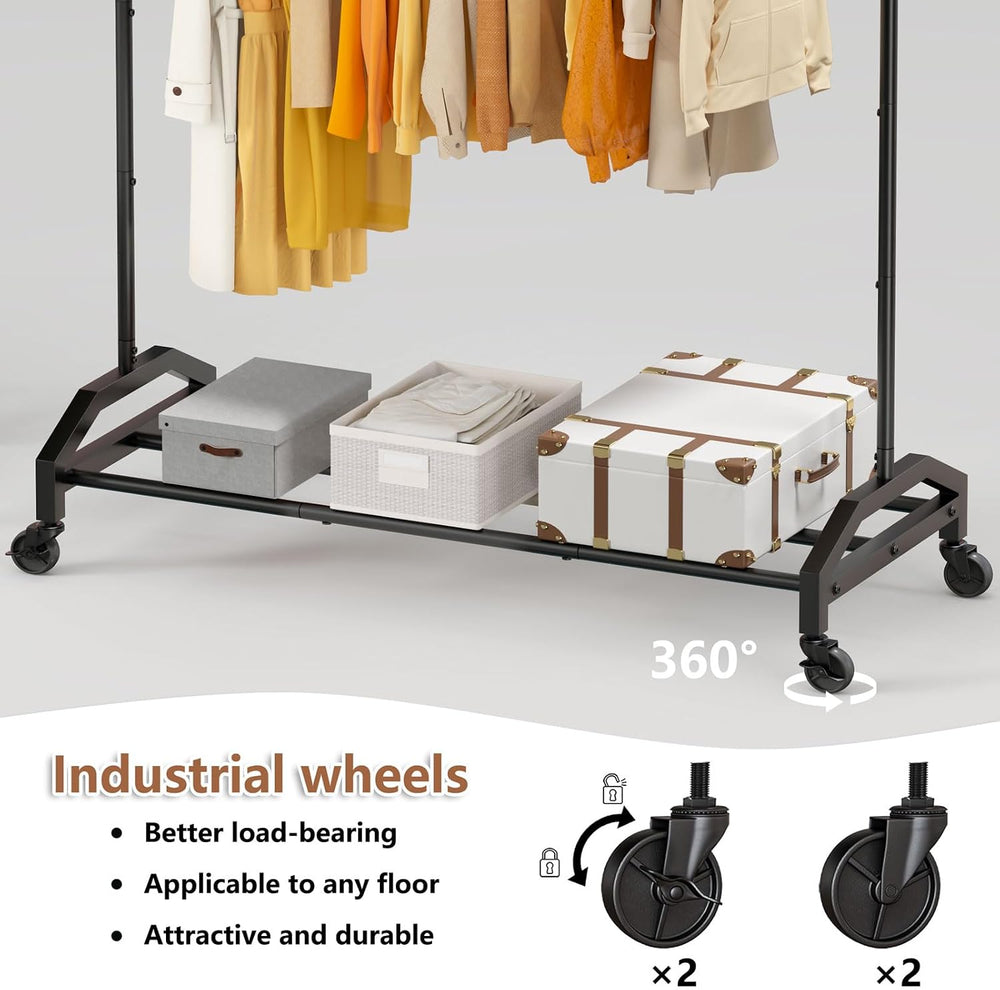 Wiracks Clothes Rack Clothing Rack with Wheels Rolling Clothing Rack for Hang...
