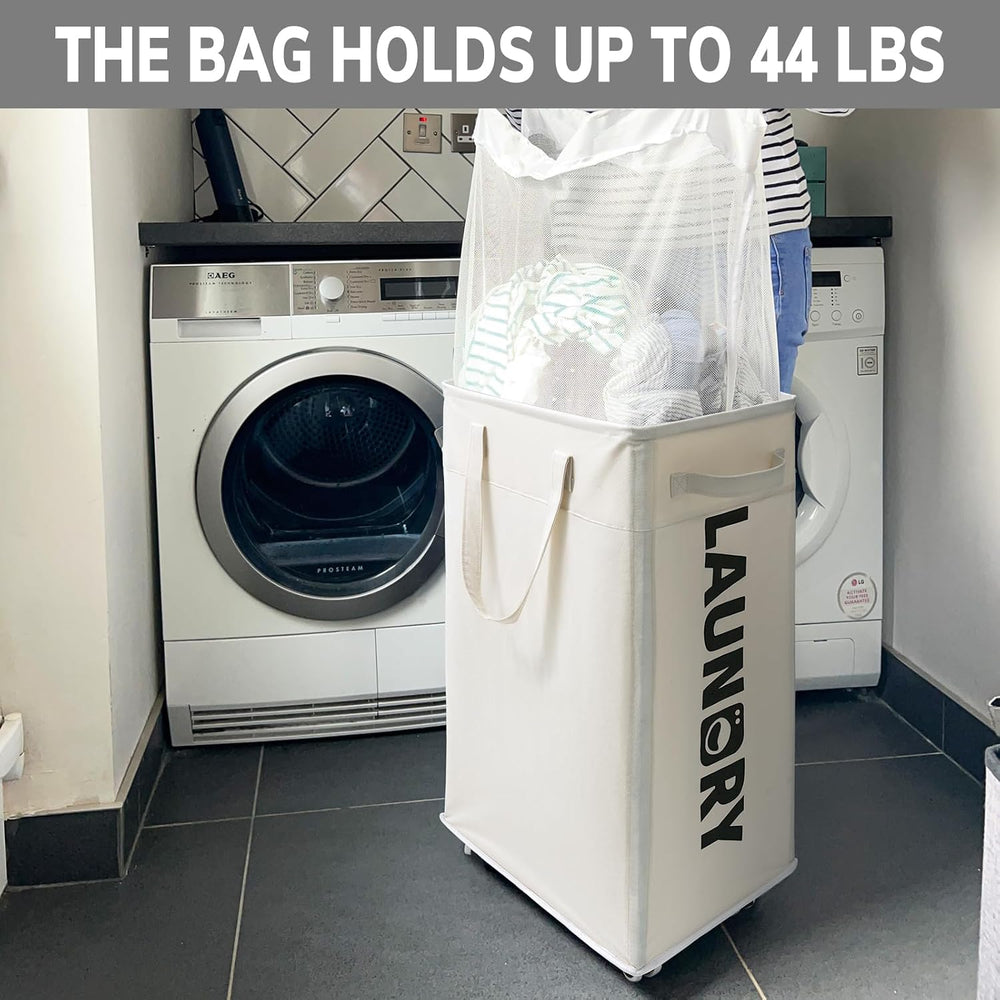 Goodpick 2-Pack Laundry Hamper with Wheels & Wash Bag for College Dorm, 75L
