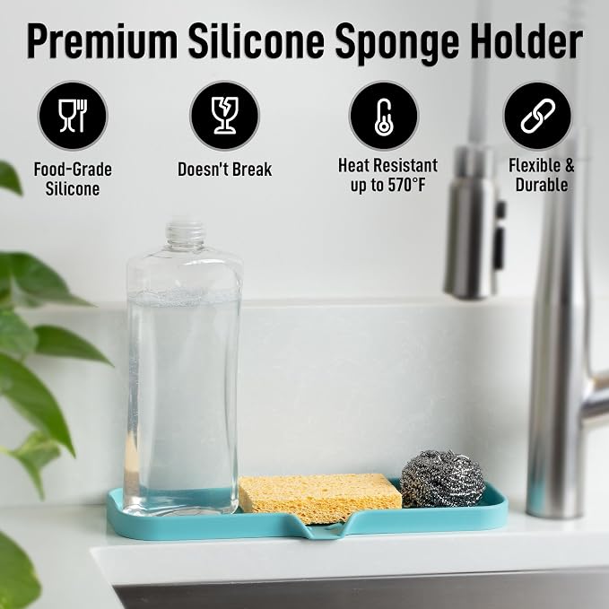 Zulay Kitchen Large Silicone Sponge Holder – Flexible Sink Organizer Tray - Image 2