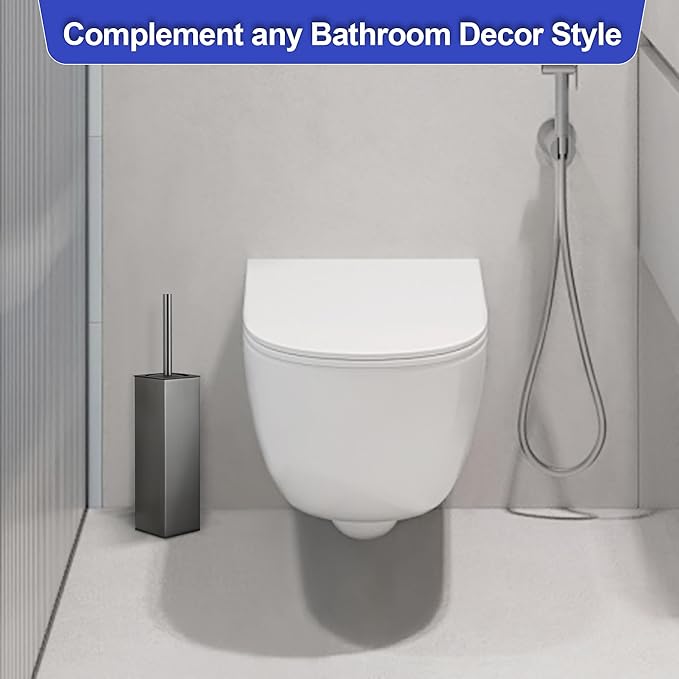 BVL Toilet Brush and Holder Set Gun Gray Freestanding Toilet Bowl Brush - Image 3