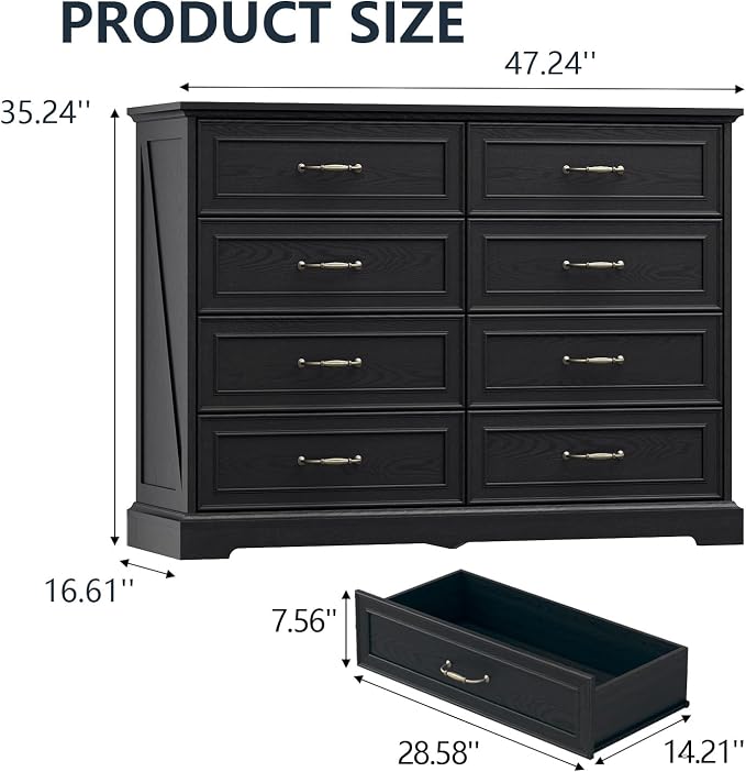 8 Drawer Dresser for Bedroom, Rustic Farmhouse Dresser - Image 2