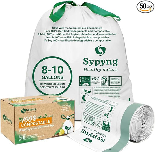 Compostable Kitchen Trash Bags 8-10 Gallon – Heavy-Duty 1.1 Mil, 100% by Sypyng
