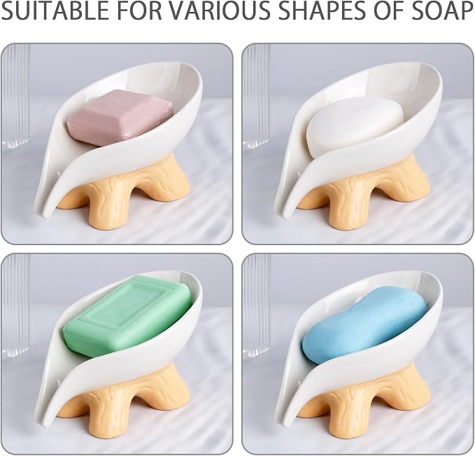 Soap Dish, Soap Holder Self Draining Leaf Shape Soap Dishes, Ceramic Draining - Image 6