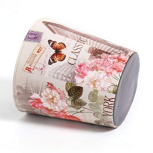 PU Leather Small Trash Can Wastebasket, Round Garbage Container Basket - Image 6