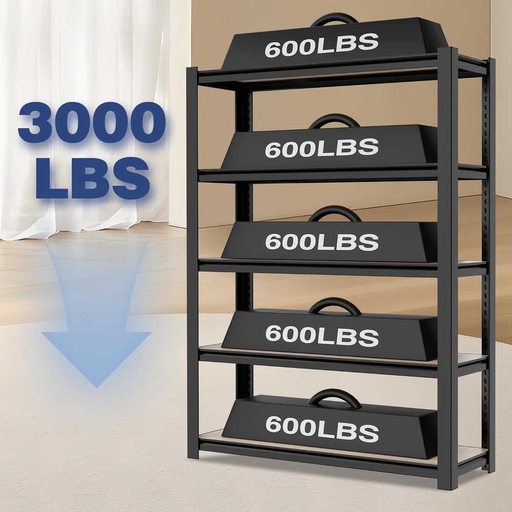 WORKPRO 5-Tier Black Shelving with Board, 36.2”Wx16.5”Dx72”H, 3000LBS Load
