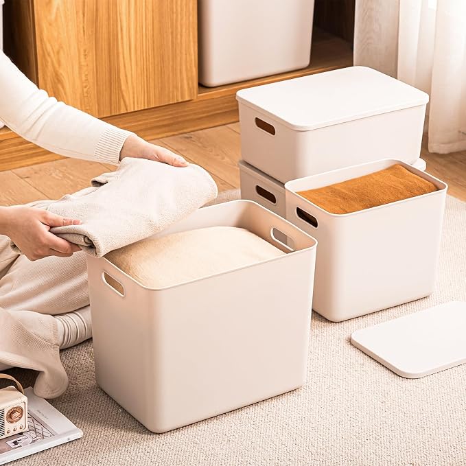 Plastic Storage Bins with lids, Storage Baskets, Container with handle - Image 6
