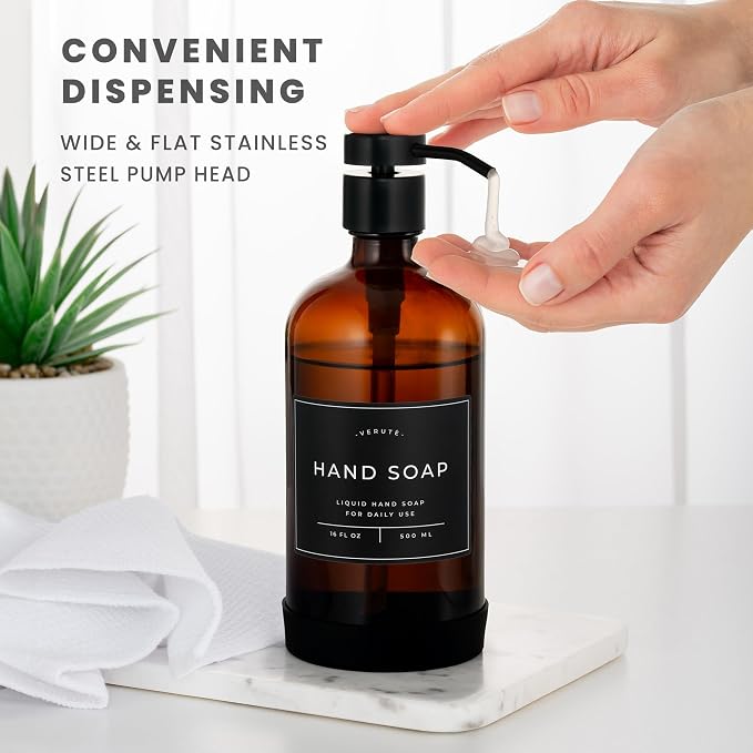 16oz Glass Soap Dispenser with Stainless Steel Pump, 21 Waterproof Labels - Image 4