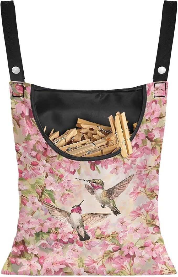 Hummingbird and Cherry Blossom Clothes Pin Hanging Bag, Clothes Pin Hanging Bag by Unknown